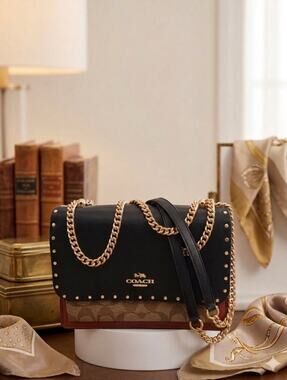 Coach Klare Crossbody Signature Canvas Rivets Black Khaki | Style 90400